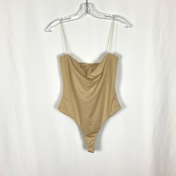 Meshki Square Neck Spaghetti Strap Beige Bodysuit Size Large - Picture 2 of 4